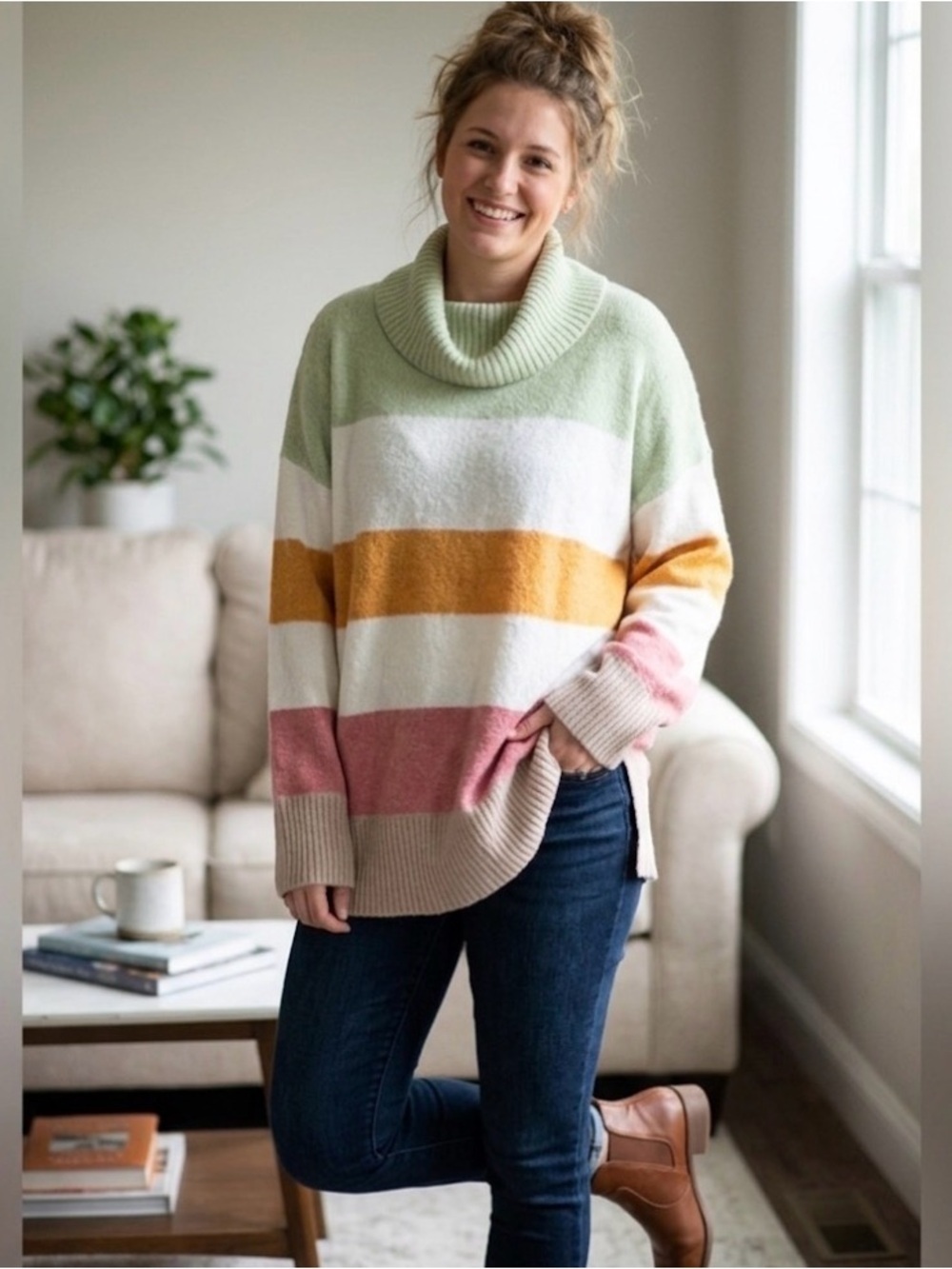Rachel Zoe Oversized Striped Cowl Neck Sweater size X-large